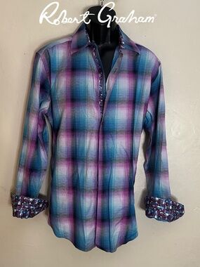 Robert Graham Contrast Long Sleeve Shirt XL classic fit Gently worn 100% cotton